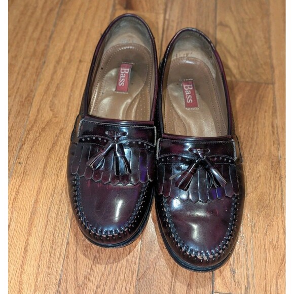 Bass Padded Burgundy Leather Grammer Tassle Kiltie Loafers Slip On Dress Shoes